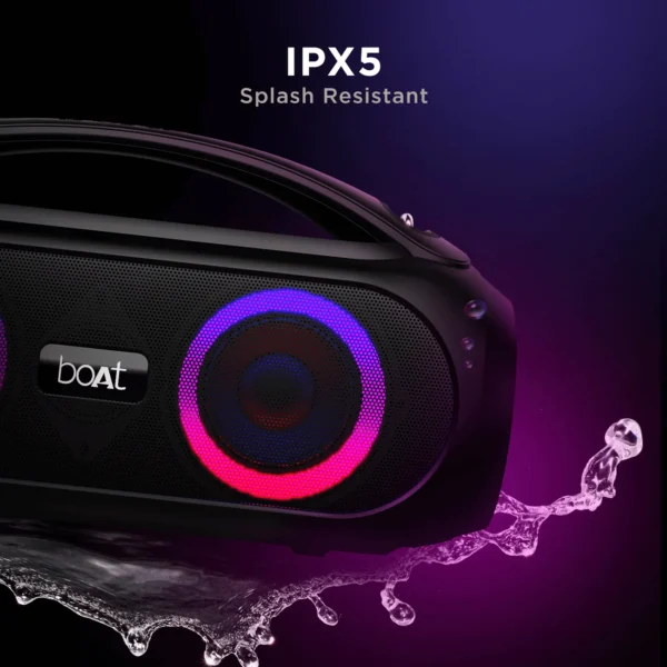 boAt PartyPal 50 20W Portable Stereo Speaker with RGB LEDs, Multi Compatibility Modes, IPX5, Built-in Mic, Integrated Controls, Type C Interface (Knight Black) - Image 3