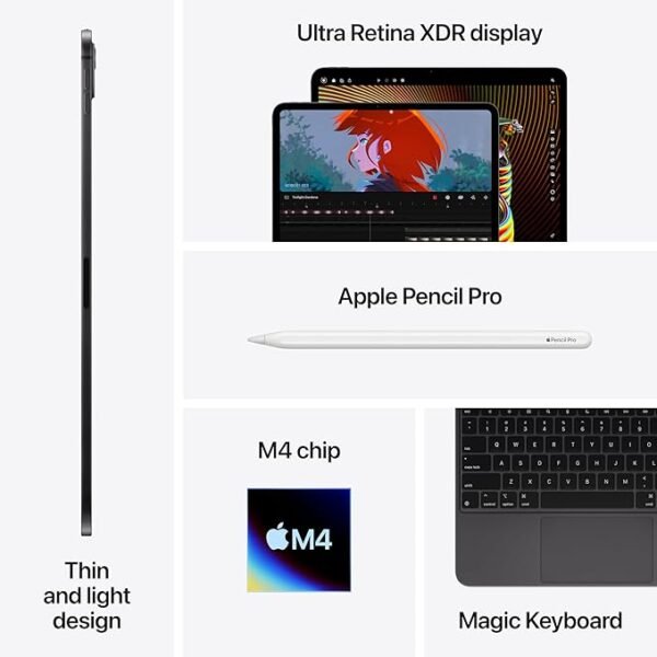 Apple iPad Pro 13″ (M4): Ultra Retina XDR Display, 256GB, Landscape 12MP Front Camera / 12MP Back Camera, LiDAR Scanner, Wi-Fi 6E, Face ID, All-Day Battery Life, Standard Glass — Cellular Space Black - Image 6